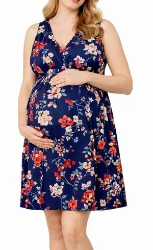 Jojo Maman Bebe maternity blue floral dress thumbnail 1