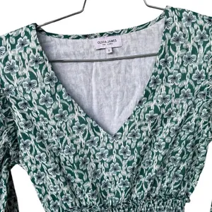 Olivia James Green Floral Long Sleeve midi dress vneck ruched waist S thumbnail 3