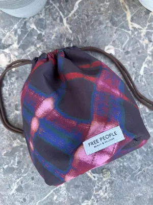 NEW Free People purple plaid drawstring makeup cosmetic toiletrie bag thumbnail 1