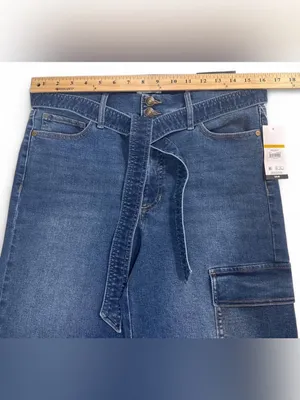 sofia by sofia vergara Dark Blue Wide Leg Cargo Jeans with Tie Belt thumbnail 6