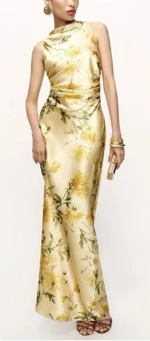 Reformation Anaiis Silk Maxi Dress Honeyglow Yellow Floral Cocktail Party Size 2 thumbnail 1