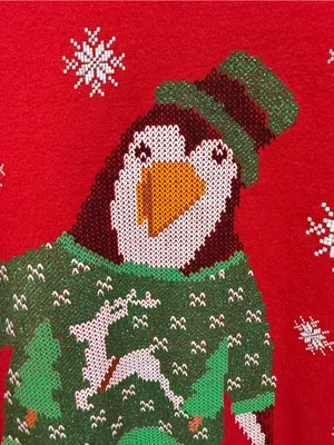 Jerzees Ugly Christmas sweater penguin winter holiday office party cotton blend Flawed thumbnail 5