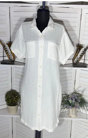 Weatherproof Vintage midi dress white gauze cotton coastal resort cruise boho M thumbnail 1