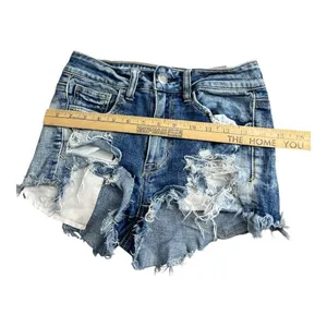 American Eagle Blue Shortie Stretch X Distressed Denim Shorts Size 2 Cotton thumbnail 12