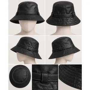 VTG Coach Black Leather Bucket Hat P/S Belted Buckle Signature Lining Y2K thumbnail 3