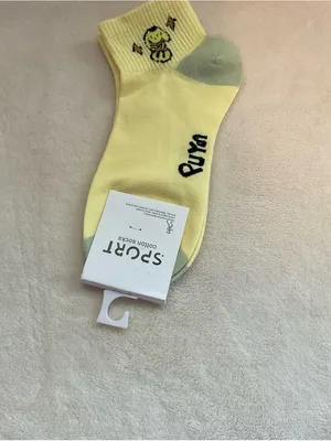 Sporto Yellow Crew Socks with Green Heel and Chick Embroidery thumbnail 2
