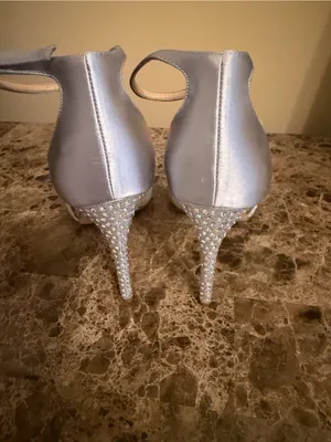 Jewel Badgley Mischka Silver Crisscross front Ankle-Strap Rhinestone Heels thumbnail 4