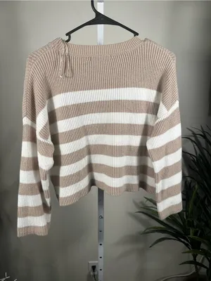 N297. Sincerely Jules Striped Crewneck Sweater - Beige & White oversized thumbnail 6
