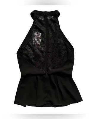 NWT Endless Rose Black Woven Lace Sleeveless Halter Peplum Top thumbnail 6