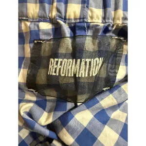 Reformation Blue White Gingham Off The Shoulder Button Down Shirt Womens Small‎ thumbnail 3