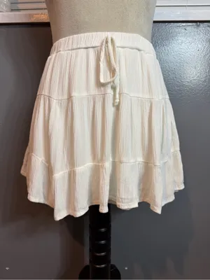 L.A. Hearts Cream Tiered Ruffle Mini Skirt Size S Boho Drawstring thumbnail 2