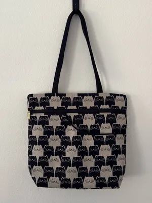 Danny K. Isabella Cat Print Tote Shoulder Bag Tapestry Zip Pockets Black Cream thumbnail 2