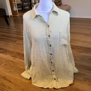 Free People We The Free Pale Green Gauze Button‎ Down Shirt Small S Oversized thumbnail 7