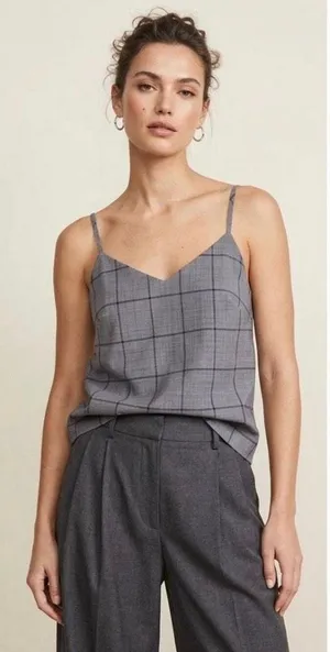 Banana Republic Women’s S Gray Windowpane Plaid Wool Blend Cami Tank Top Busines thumbnail 1