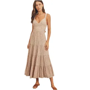 Dress Forum Los Angeles Neutral Pink Floral Tiered Boho Maxi Dress Large Cottage thumbnail 2