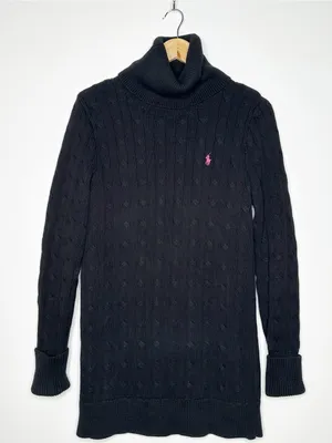 Ralph Lauren Sport Black Cable Knit Turtleneck Sweater Size Medium thumbnail 2
