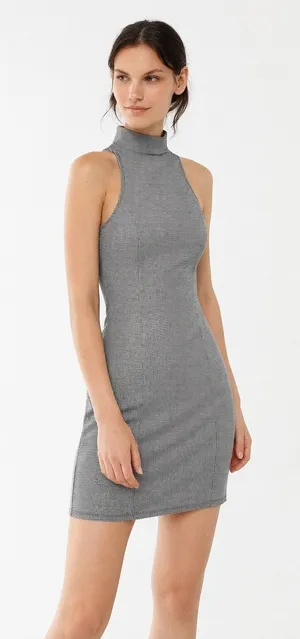 NWT Urban Outfitters Mini‎ Dress Mock Neck Sleeveless Fitted Black White Medium thumbnail 1