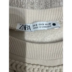 Zara Womens‎ Cream Embroidered Bib Sweatshirt Long Sleeve Crew Neck Small thumbnail 3