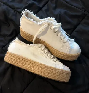 {SUPERGA} White Frayed Canvas Platform Espadrille Sneakers thumbnail 1