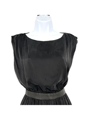 Alice + Olivia Black Silk Dress Cutout Back Leather Trim Mini Size Small Luxury thumbnail 3
