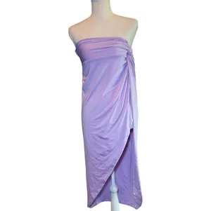 Lilac Strapless Draped Slit Maxi‎ Dress White Fox Style Small thumbnail 4