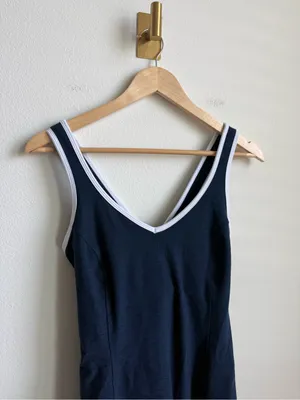 Beyond Yoga Spacedye Starting Line Dress Navy White Built-In Bodysuit Large thumbnail 3