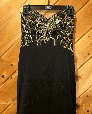 Jump Black beaded & sequins mermaid prom formal strapless gown thumbnail 4