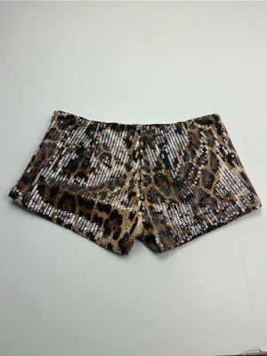 Edikted Sequin Leopard Print Micro Shorts Brown Black Womens Small Stretch NEW thumbnail 13