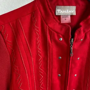 Vintage Tanjay‎ Red faux suede/knit zip up studded womens jacket sz M thumbnail 5