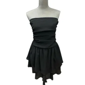 CIDER Women's Summer Cocktail Dress - Tube Ruched Ruffle Mini Dress SIZE L thumbnail 2