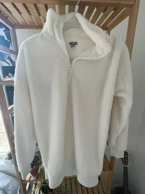 Aerie White Oversized Plush Quarter-zip thumbnail 1