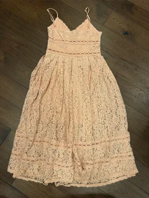 NSR Blush Pink Floral Lace Midi Maxi Dress Size Medium Spaghetti Strap - C61-121 thumbnail 7