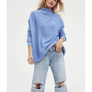 NWT Free People Ottoman Slouchy Knit Tunic Sweater Cashmere L Blue Z128-14 Lux thumbnail 3