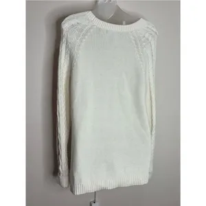 GAP Women's Ivory White Thick Cable Knit Crewneck Sweater size medium thumbnail 3