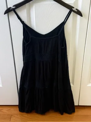 Aerie Black Lace Detailed Babydoll Dress in Black thumbnail 3