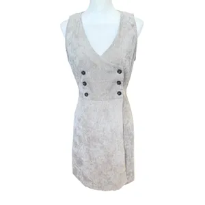 Lulus Wrap Mini Dress Size Large Taupe Brushed Corduroy Button Up Mod Academia thumbnail 2
