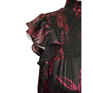 WHITE HOUSE BLACK MARKET Dress Black‎ Red Floral Ruffle Sleeve Smocked EUC XS thumbnail 5