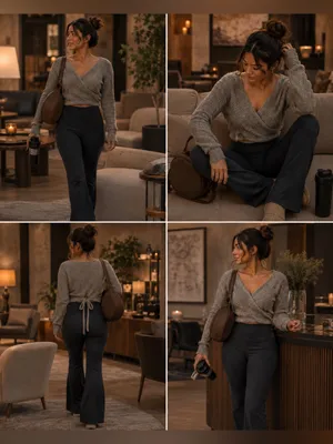 SKIMS Gray Cozy Knit Wrap Crop Top Long Sleeve Tie Waist L/XL thumbnail 2