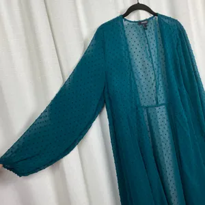 Torrid Teal Green Clip Dot Chiffon Kimono Sz.0 thumbnail 9