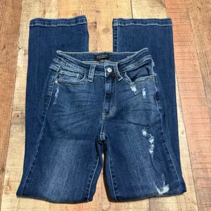 Judy Blue Women's Dark Denim Distressed Boot Cut Jeans Sz 1/25 Western Boho thumbnail 3