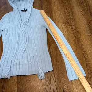 Y2K Express Light Blue Knit Hooded Sweater‎ Merino Wool Blend Womens S Cottage thumbnail 6