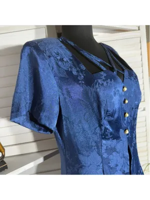 Vintage 80s 90s dress goth Victorian style navy floral texture sweetheart 9 10 thumbnail 9