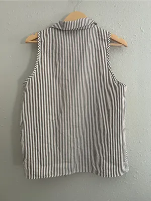 🦋 SHEIN Sleeveless Striped Button-Front Top - Brown & White Lightweight XL thumbnail 4