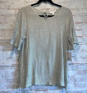 NWT Lauren Conrad flutter short sleeve stripe pullover blouse scoop neck keyhole thumbnail 1