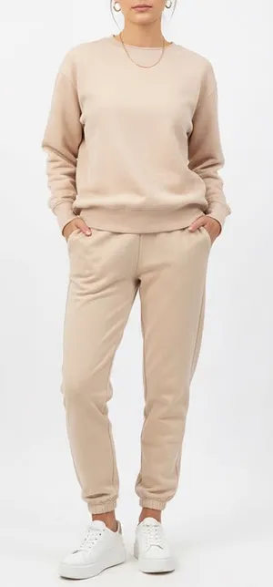 Naked Wardrobe Tan Beige Crewneck Sweatshirt Joggers Lounge Set M thumbnail 1