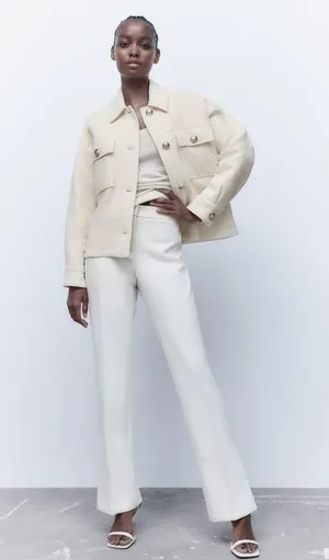 ZARA Cream textured golden button jacket thumbnail 4