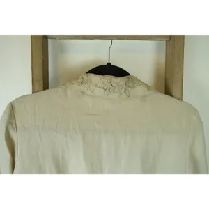 Vintage AMI 100% Linen Tan Embroidered Floral Button Up Long Sleeve Womens M thumbnail 6