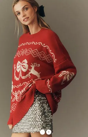 Anthropologie Maeve Oversized Graphic Crew-Neck Jumper thumbnail 1