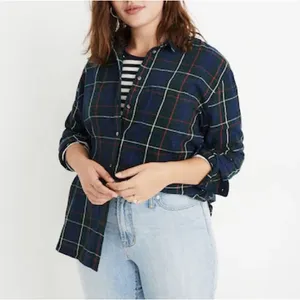Madewell Flannel Oversized Ex-Boyfriend Shirt in Dark‎ Plaid 100% Cotton Size XS thumbnail 8