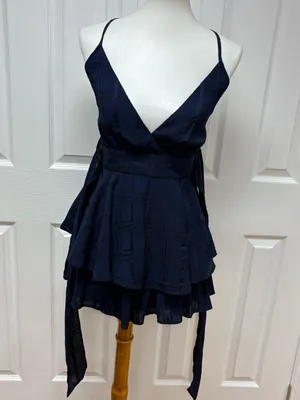 Polly Dress Theodora Navy Romper‎ With Plaid Print - Size 4. thumbnail 4